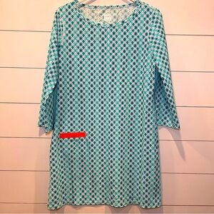 Cabana Life Teal & White Shift Dress Womens Size Large